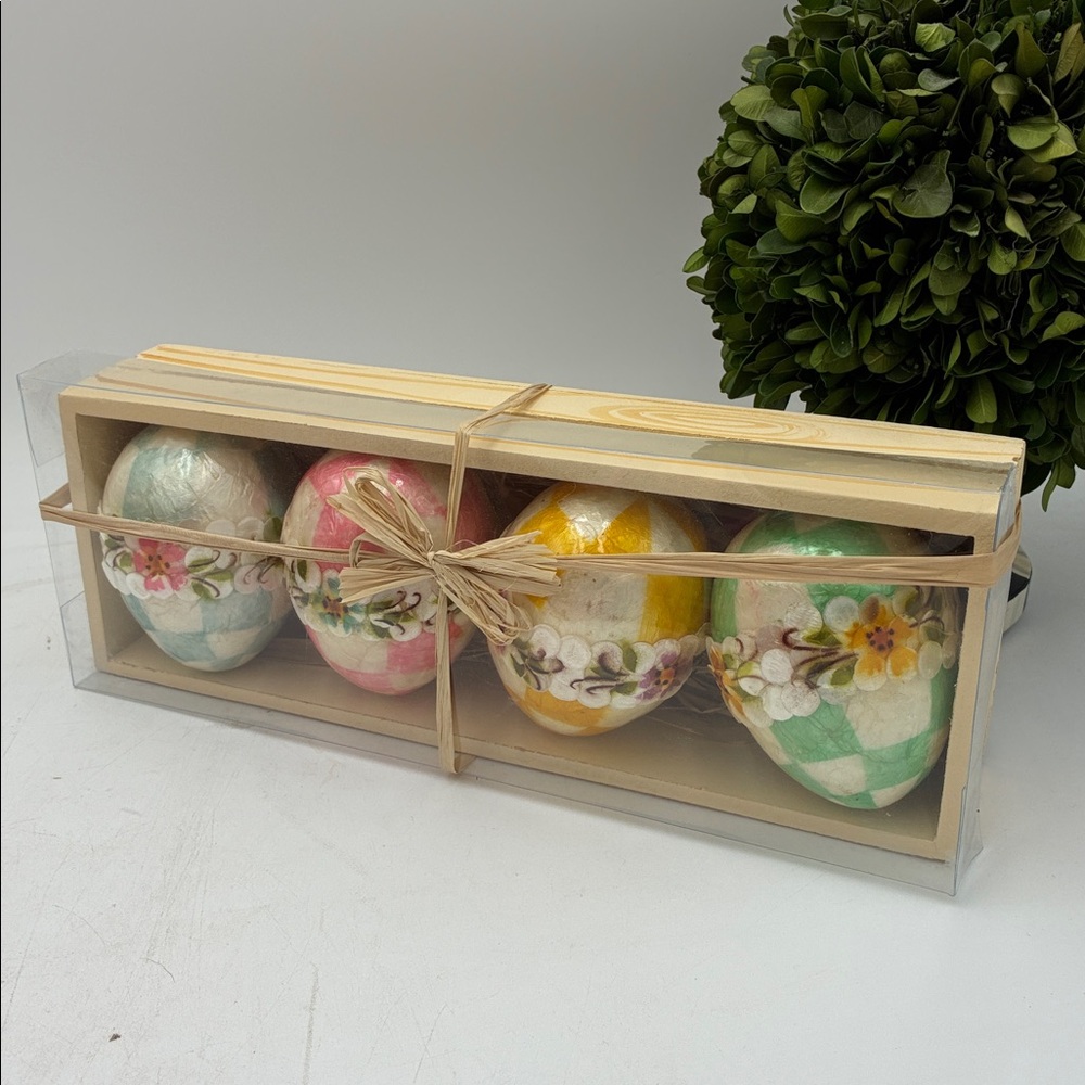 Mackenzie Childs Pastel Floral Eggs (medium) - set of 4